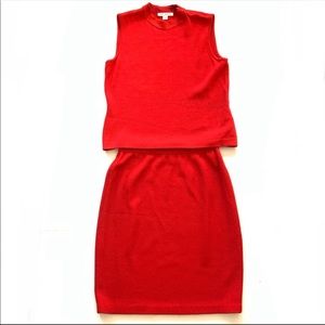 ST JOHN Vintage Knit Red Knee Length Skirt and Tank Top Set
